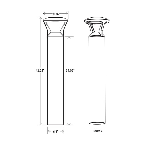 Architectural Round Post-top Style Bollard with 3CCT and Wattage Selector