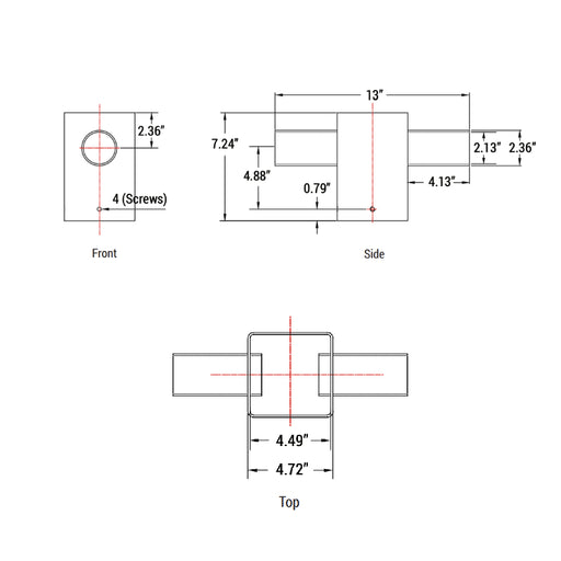 PT-AL-P-HST2-2 Horizontal Square Tenon Pole Bracket