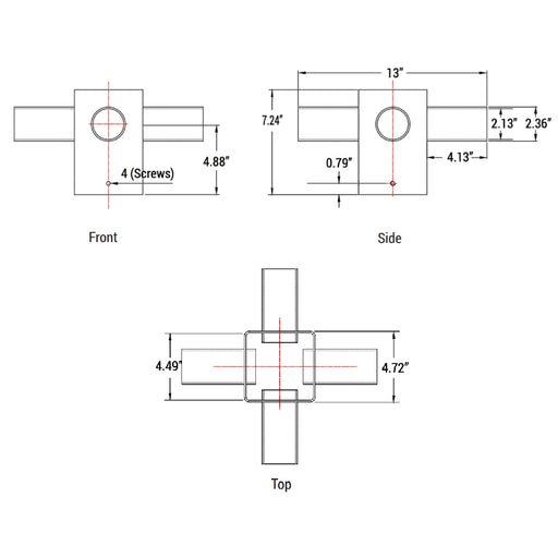 PT-AL-P-HST2-4 Horizontal Square Tenon Pole Bracket