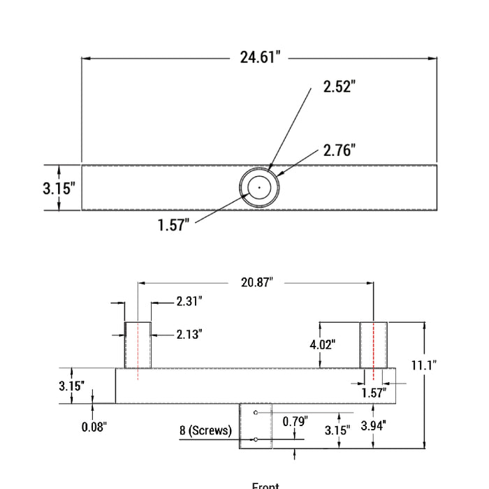 PT-AL-P-VRT2-2 Vertical Round Tenon Pole Bracket