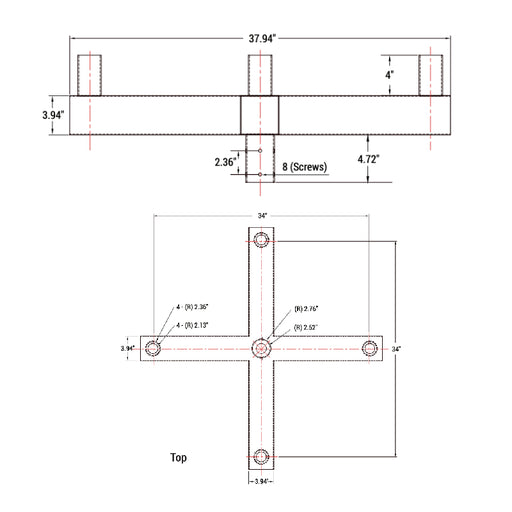 PT-AL-P-VRT2-4-LG Large Vertical Round Tenon Pole Bracket