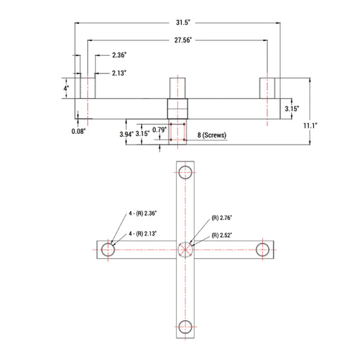 PT-AL-P-VRT2-4 Vertical Round Tenon Pole Bracket