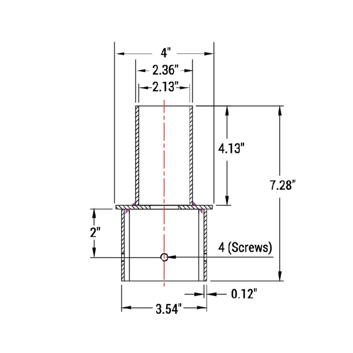 PT-AL-P-VST2-1 Vertical Square Tenon Pole Bracket