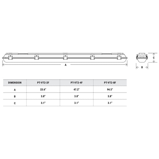 8' LED Vaportight Luminaire with CCT and Wattage Selector