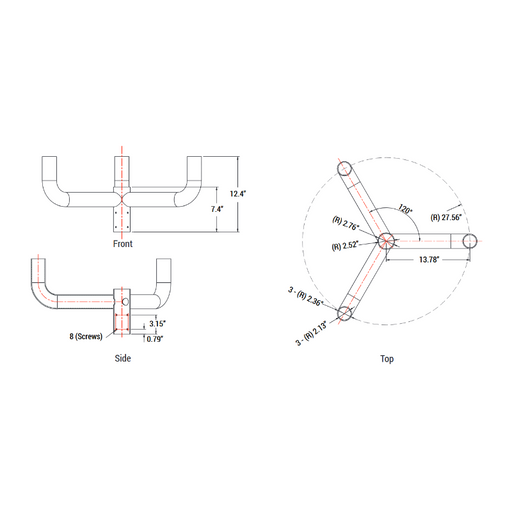 PT-AL-P-BH2 Short Triple Bullhorn Tenon for Round Pole