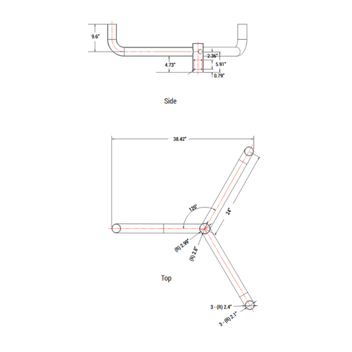 PT-AL-P-BH2 Large Triple Bullhorn Tenon for Round Pole