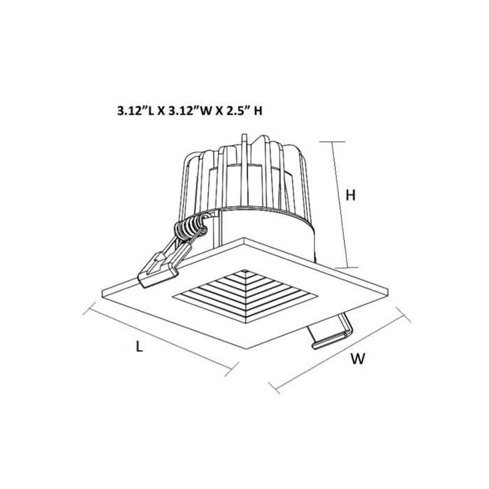 SDL2S-BF 2" 8W LED Square Baffle Recessed Light, 5000K